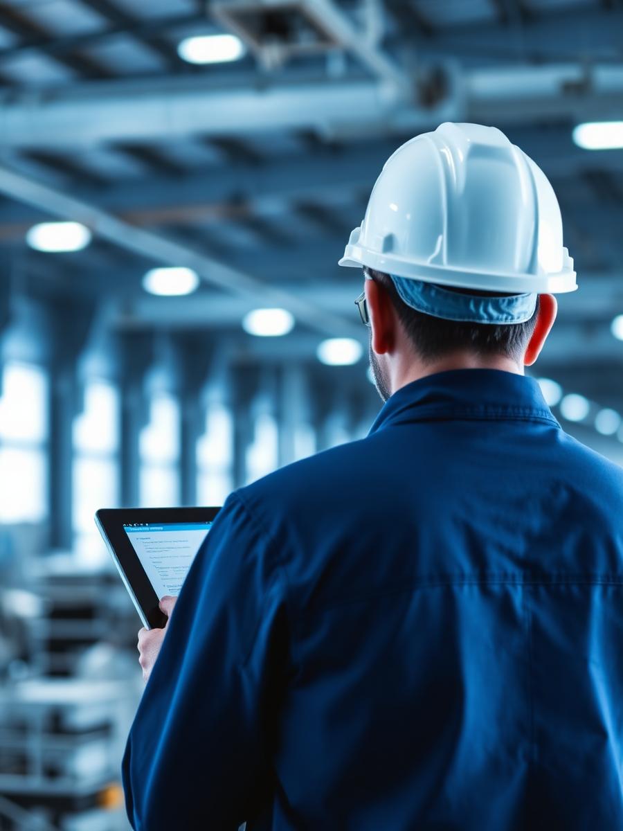 Técnico industrial consultando documentação em um tablet
